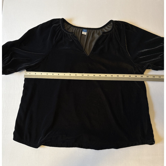 Old Navy Women's XS Whimsigoth Black Velvet Shirred V Neck Relaxed Blouse Witchy - Picture 7 of 9